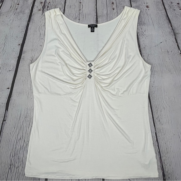 NINE WEST lightweight beige beaded embellished v-neck tank top, size 1X - Picture 8 of 12